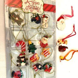 15 miniature Christmas tree Ornaments Resin Santa Fish Wreath Candy Cane